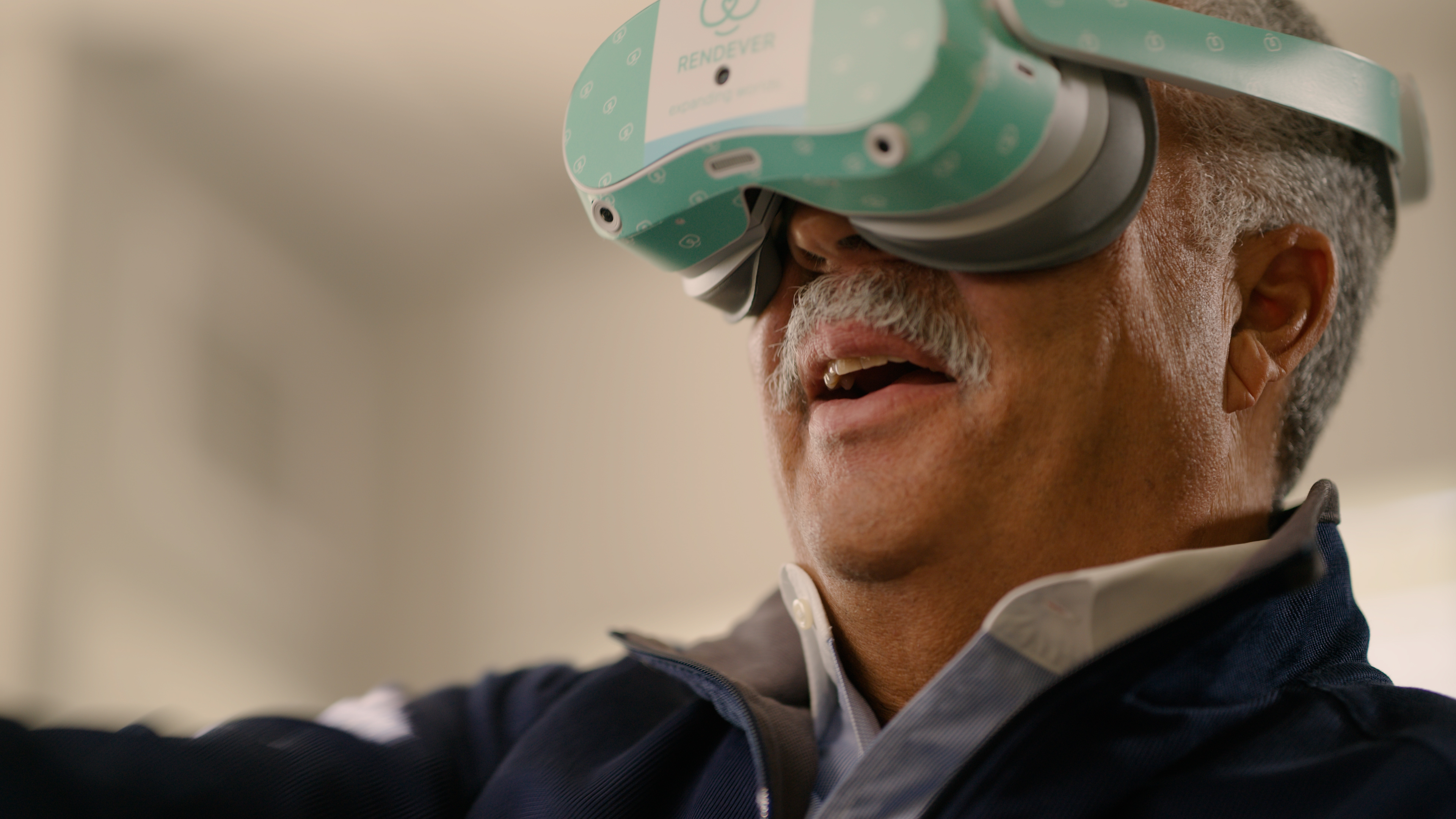 older man using VR